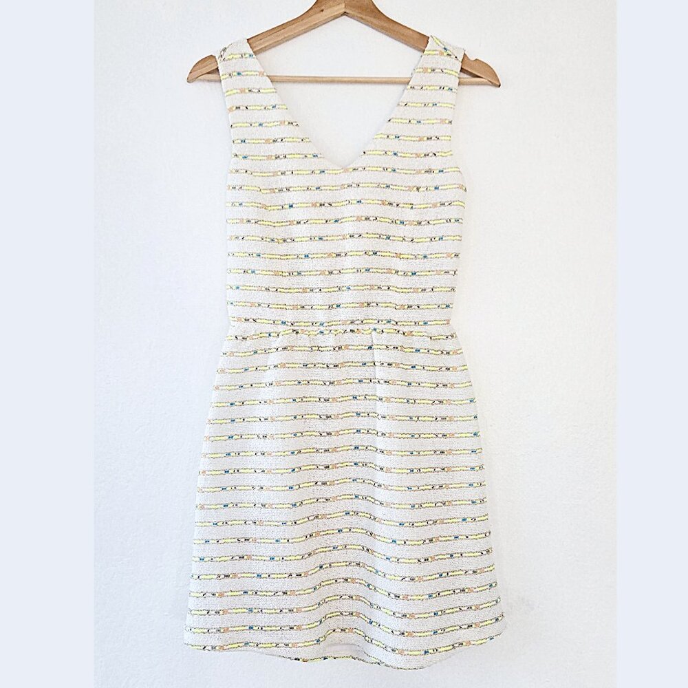 Olive + Oak Rochelle Mini Dress in Cream with Metallic Stripes